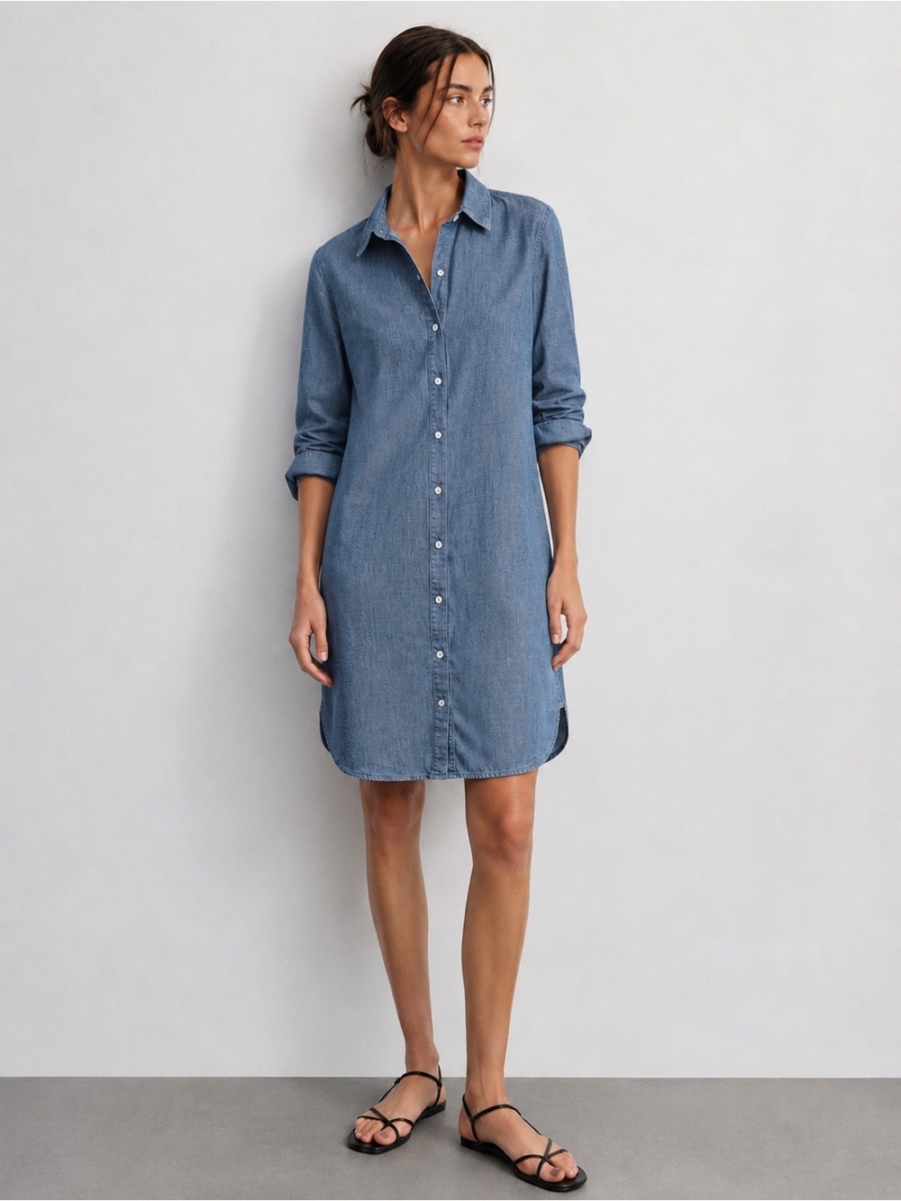J. Jill Chambray Denim Button Front Shirt Dress Tunic XS 100% Cotton